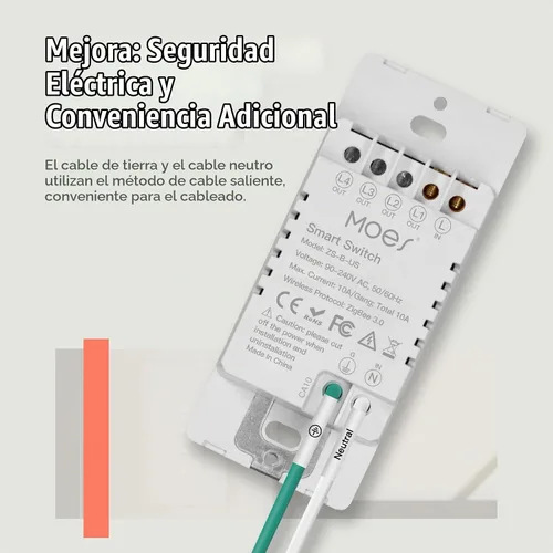 Vista 2 de MOES Interruptores inteligentes Zigbee de 2ª generación, sin cable neutro, interruptor de luz de un polo inteligente que requiere MOES Zigbee Hub