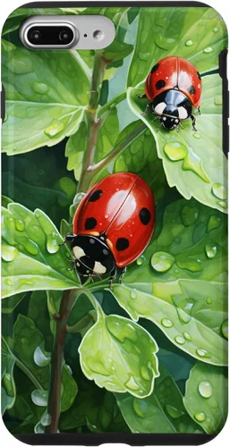 Vista 12 de Ladybugs on Green Leaves Watercolor Case for iPhone 17