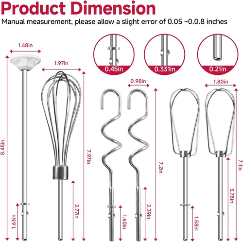 Vista 3 de Batidor de mano para batidora de mano Kitchenaid KHM3 KHM5 KHM7 KHM9, incluye batidor, varilla de mezcla y gancho para masa, accesorios de batidora