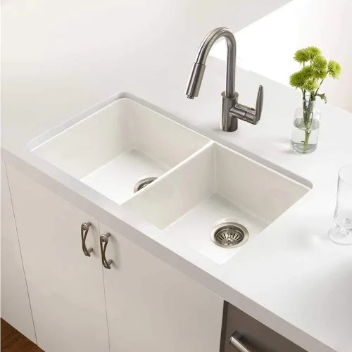 Vista 2 de Houzer Platus PTU-3200 BQ - Fregadero de cocina de 32 pulgadas con doble tazón de fuente 50/50