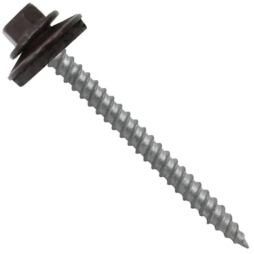 Vista 11 de 12 tornillos para techos de metal gris ABC de 2-1/2 pulgadas, cabezal de arandela hexagonal, arranque automático/roscado, arandela EPDM. 1 bolsa