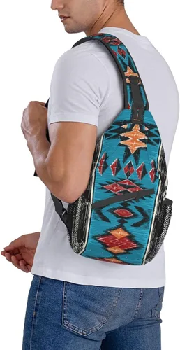 Vista 7 de QISENTIS Mochila cruzada casual para el hombro, gimnasio, deportes, viajes, senderismo, mochila pequeña para mujeres y hombres, Patrón geométrico