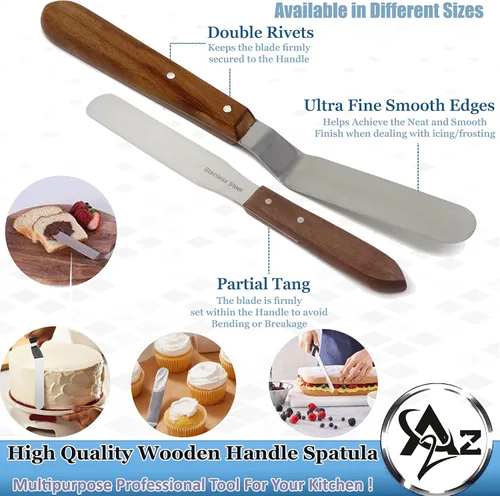 Vista 6 de A2Z SCILAB Cuchillo de mantequilla con mango de madera, espátula de glaseado para pasteles, herramienta de decoración de pastelería, acero