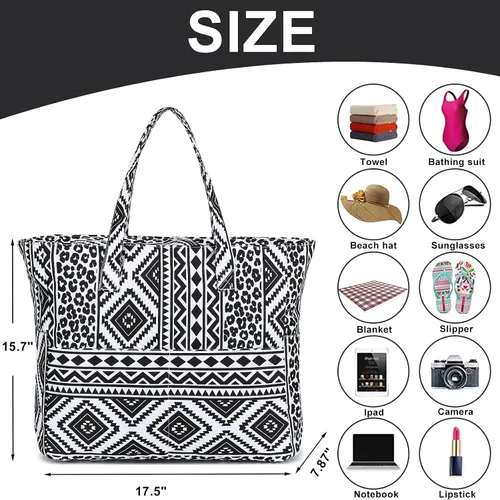 Vista 4 de Bolsa de playa y piscina para mujer, grande, bolsa de gimnasio con compartimento húmedo para viajes, impermeable
