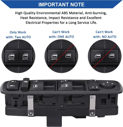 Vista 4 de Interruptor de ventana eléctrica del lado del conductor compatible con Dodge RAM 1500/2500/3500 / 3500 Quad y Crew Cab Pickup, botones automáticos