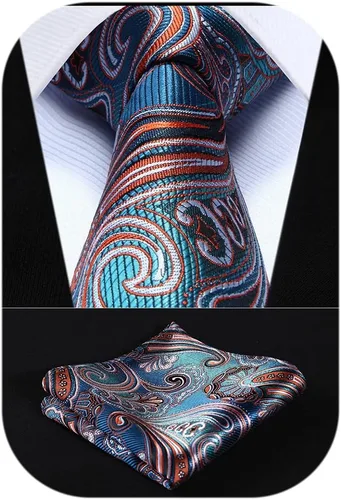 Vista 269 de HISDERN Corbatas para hombre, corbata de cachemira y bolsillo cuadrado tejido clásico floral para hombre, corbata de fiesta de boda