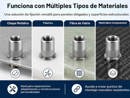 Vista 5 de Tuercas de remache de acero inoxidable 1/4-20 y pernos de cabeza de botón de 1