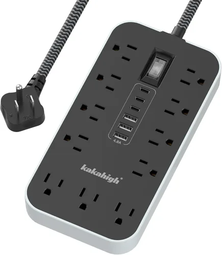 Vista 11 de Regleta de alimentación beige con puertos USB, cable de extensión plano de 5 pies, cable de extensión decorativo de 1625 W con 8 tomas de corriente