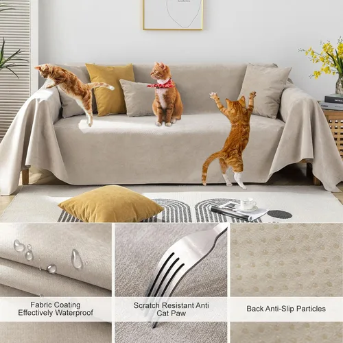 Vista 2 de STACYPIK Funda de sofá impermeable para perros y gatos, antideslizante, color caqui, para mascotas, resistente al agua, protector de muebles