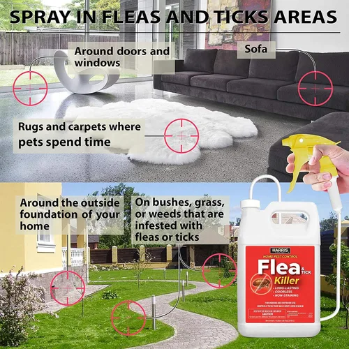 Vista 5 de Harris Matapulgas y Garrapatas, Spray Líquido con Fórmula de Eliminación Residual Extendida Sin Olor y Sin Manchas (Galón)