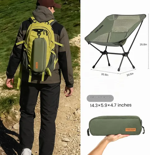 Vista 3 de CAMEL CROWN Silla portátil de camping ligera y compacta plegable con malla para acampar al aire libre, viajar, playa, picnic, festival, senderismo