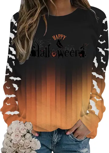 Vista 3 de Sudadera casual de manga larga con cuello redondo y estampado de copa de vino para mujer, de Halloween, sin cabeza, top holgado