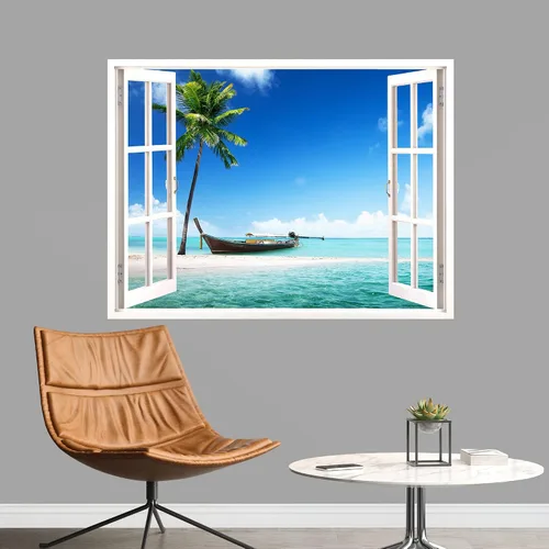 Vista 17 de IDEA4WALL Adhesivo mural removible para pared, arena blanca tropical, playa, orilla, palmera, naturaleza, desierto, fotografía, arte moderno
