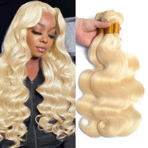 Vista 13 de Mechones de cabello humano 613, 14" 16" 18" 300g, 12A rubio ondulado, 100% cabello humano real, vida útil 3 veces más larga, 100% cabello virgen