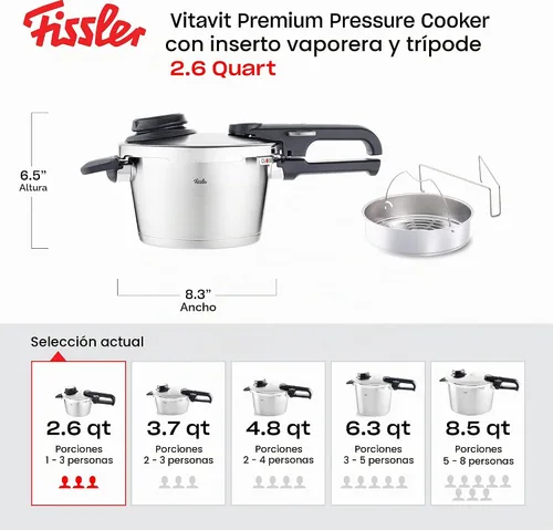 Vista 2 de Fissler Vitavit Premium - Olla a presión premium con inserto de vapor, 2.6 cuartos