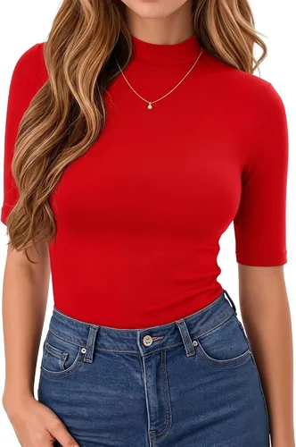 Vista 18 de MANGOPOP - Camiseta de cuello alto falso de manga 3/4 ajustada para mujer 03 Negro