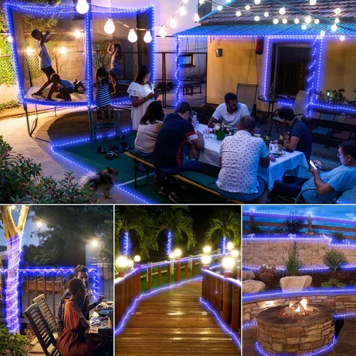 Vista 5 de Luces solares de cuerda para exteriores, impermeables, LED, 200 luces LED de cuerda solar, 72 pies, 8 modos con control remoto, flexible, tubo solar