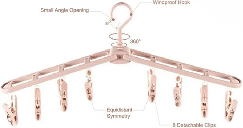 Vista 2 de Perchas plegables de viaje para ropa con clips, estantes de secado de ropa, calcetines de lencería de plástico antideslizante para faldas, perchas