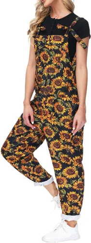 Vista 5 de hathne Overoles casuales con estampado floral para mujer, overol con peto harén