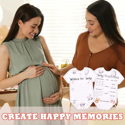 Vista 4 de CCINEE 50 tarjetas de predicción para baby shower, juegos de revelación de género, tarjetas de deseos y consejos para niños y niñas, padres recién