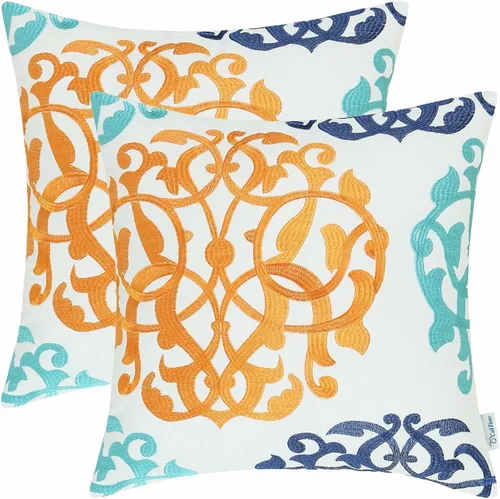 Vista 11 de CaliTime - Paquete de 2 fundas de cojinete de algodón para el sofá, sofá cama, color gris bordado con un lindo pájaro., Algodón, Dorado, 18 x 18