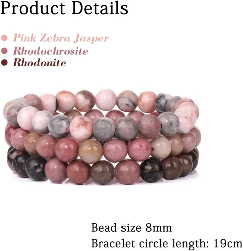Vista 5 de Risyfjew 3 pulseras de cristal curativo para mujer de 0.315 in de piedra natural con cuentas elásticas de amatista, regalos de joyería