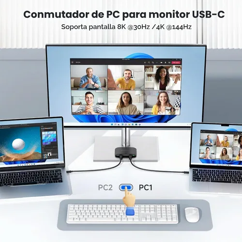 Vista 3 de Cable Matters Conmutador KVM USB C de 20 Gbps para 2 computadoras, 140 W PD
