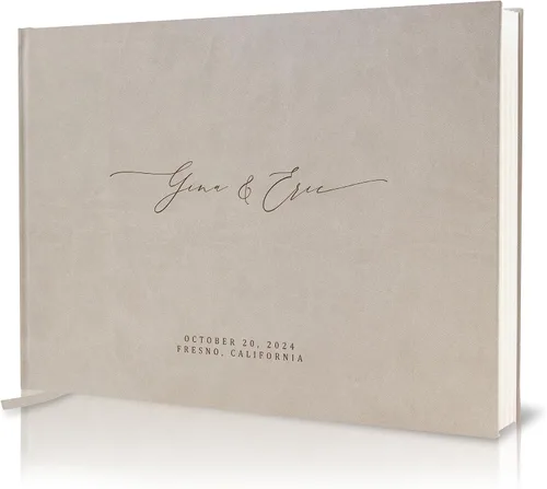 Vista 21 de MUUJEE Libro de visitas personalizado con brillo bronce - Libro de invitados moderno personalizado de alta calidad para recepción de boda, fiesta