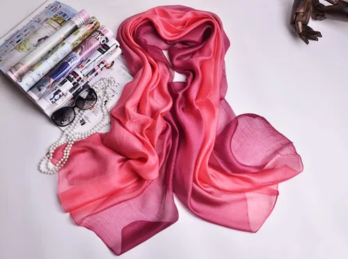 Vista 2 de Bufanda de seda de algodón, elegante, suave, bufandas de sombra de color para mujer
