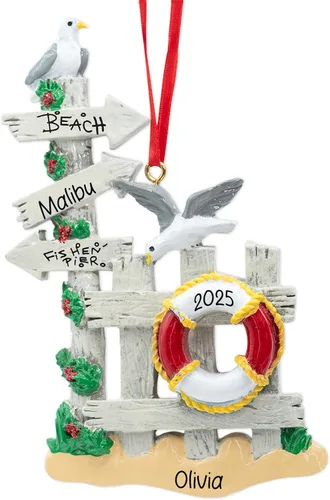 Vista 10 de Adorno de Navidad personalizado para la playa 2026, personalización gratuita, vacaciones de verano, vacaciones en la playa, decoración con palmera