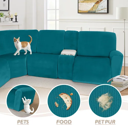 Vista 618 de Arfntevss Fundas de sofá seccional reclinable de terciopelo, Funda de sofá seccional de esquina para sofá reclinable, Funda elástica suave