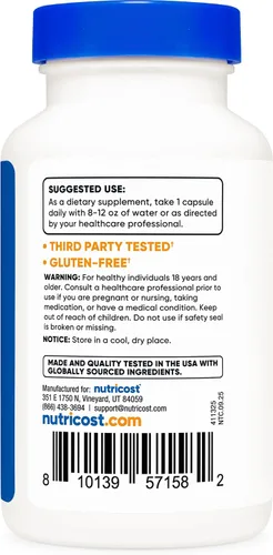 Vista 4 de Nutricost N-acetil L-tirosina (NALT) 350 mg, 120 cápsulas (3 botellas) - Sin gluten, sin OMG GMO-Free