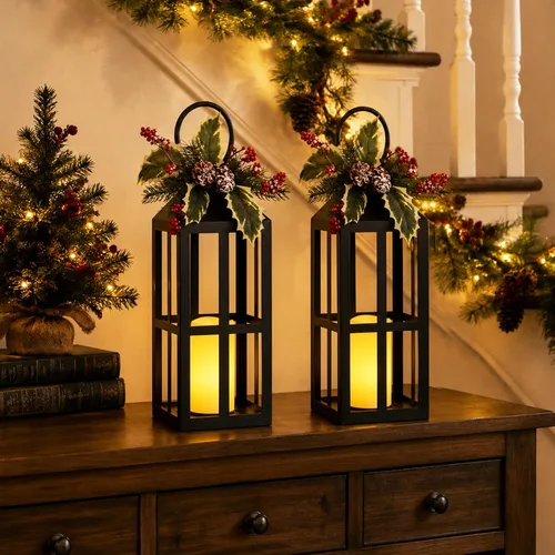 Vista 7 de Bdor Christmas Lanterns 2 Pack with LED Candles for Christmas Porch Decor