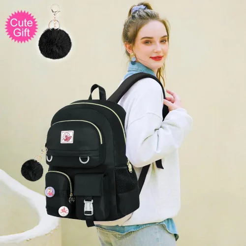 Vista 6 de WZLVO Mochila para laptop para niñas y mujeres, 15.6 pulgadas, bonita estética, resistente al agua, antirrobo, para la escuela universitaria