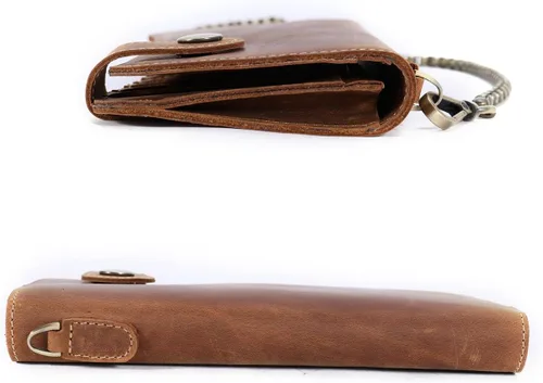Vista 7 de Cartera de cuero para hombre con cadena de monedero bifold para tarjetas vintage