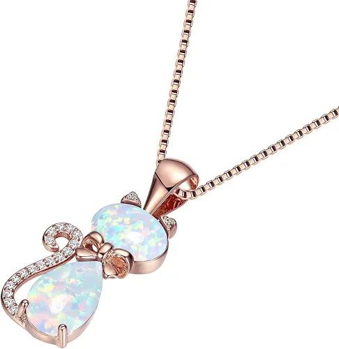 Vista 2 de Collar de gato de ópalo, plata de ley 925, collar de gato para mujer, regalo de gato para amantes de los gatos, Cobre, Ópalo sintético
