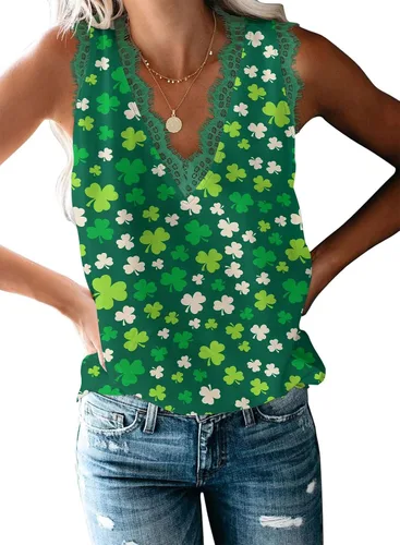 Vista 176 de VIISHOW - Camiseta sin mangas, sexy, con cuello en V y bordes de encaje para mujer, camisola de vestir, camisas de gasa, sin mangas, casuales