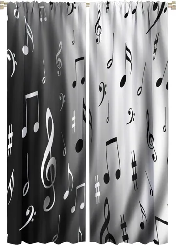 Vista 68 de Cortinas de notas musicales, blanco y negro, instrumento musical, canción, arte de canción, opacas, para ventana, dormitorio, sala de estar