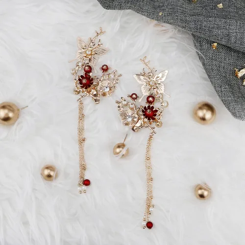Vista 4 de FERCAISH Pinza para el pelo con borla de mariposa, estilo clásico, pinza para el cabello, accesorios para el cabello para ropa tradicional, fiesta
