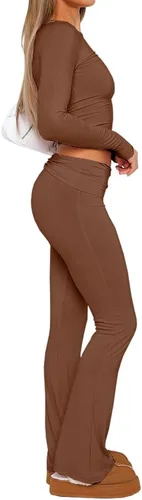 Vista 4 de Hafailia Leggings casuales y suaves para mujer, ajustados, doblados sobre la cintura, pantalones de yoga
