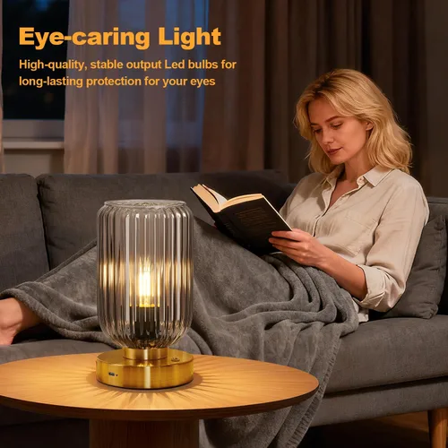 Vista 4 de LigthRound Touch Table Lamp for Bedroom, Cordless Bedside Small Table Lamp, Dimmable Rechargeable Battery Operated Lamp for Nightstand, Bedside