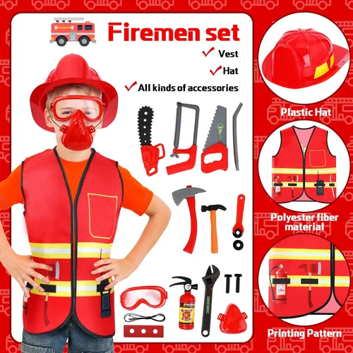 Vista 4 de Deekin 5 juegos de disfraces para niños, ropa de vestir para niños y niñas, ayudantes de la comunidad, trabajadores de la construcción, policía