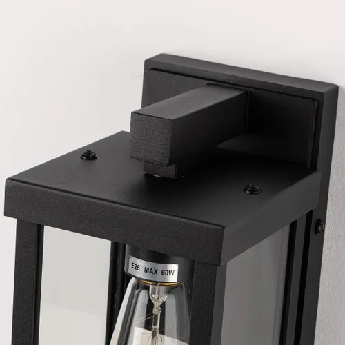 Vista 6 de mirrea Aplique de pared clásico para exteriores de 11 pulgadas, marco de metal rectangular negro mate y pantalla de vidrio transparente, luz
