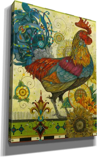 Vista 2 de Epic Graffiti 'Rooster' by David Galchutt, Canvas Wall Art, 12"x16
