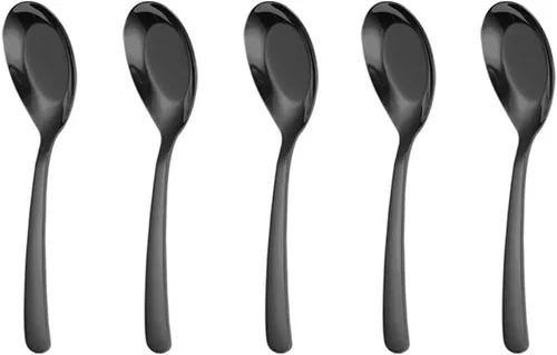 Vista 9 de 5 cucharas de sopa y postre de acero inoxidable con acabado espejo para sopa, arroz, té, leche, café y helado (dorado)