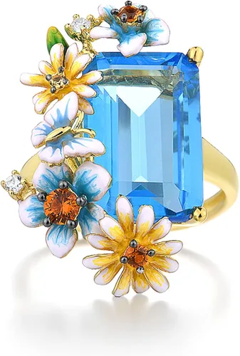 Vista 2 de Santuzza Anillo de plata de ley 925 con flores esmaltadas para mujer