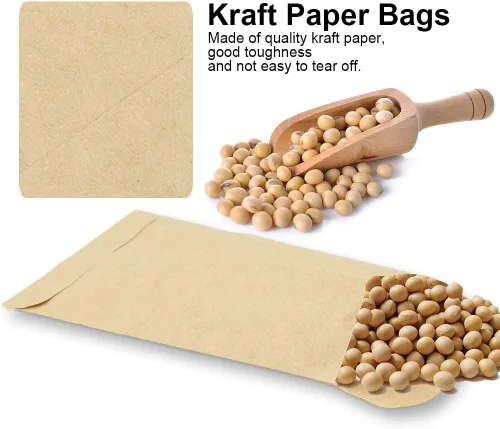 Vista 3 de Tyenaza Paquete de 100 bolsas de papel kraft de 6 x 11 pulgadas para almacenamiento de semillas, sobres en blanco, bolsas de papel para semillas