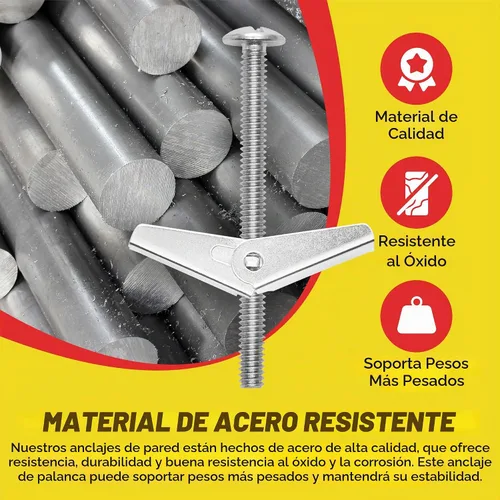 Vista 3 de QUALIHOME Anclajes de perno de resorte – Anclajes de pared resistentes para colgar artículos con paredes huecas y más – Anclaje de pared hueco