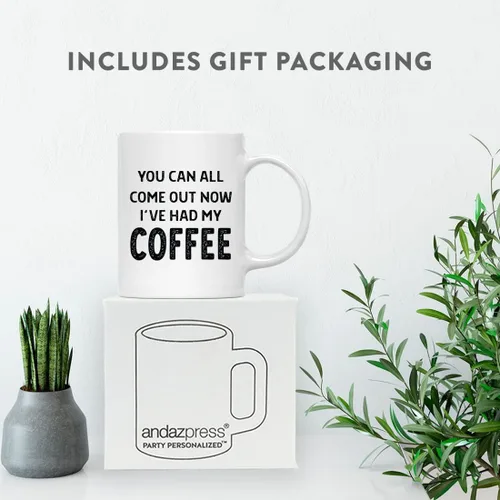 Vista 4 de Andaz Press Taza de café divertida de cerámica de 11 onzas – Come Out Now I've Had My Coffee Tazas de café divertidas para hombres y mujeres
