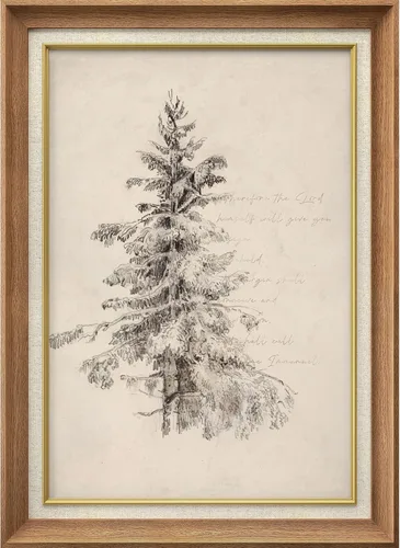Vista 290 de MUDECOR Lienzo enmarcado prémium para pared, pinos nevados en bosque de invierno, ilustraciones modernas, arte contemporáneo, escénico, divertido